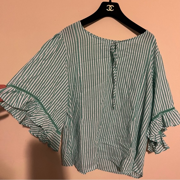 LC Lauren Conrad Plus Size Seersucker Flounce Blouse - Picture 4 of 11